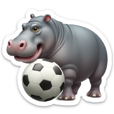 fat hippo as soccer player kick ball left leg sticker