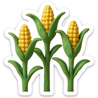 close-up of corn stalks with ears of corn, gentle sunlight, pastel background, claymation style sticker