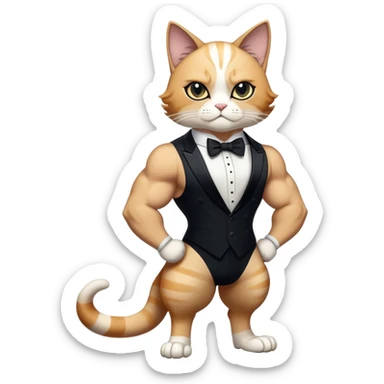 Black and white Super muscular Buff sigma Gigachad cat full body tuxedo colored  sticker