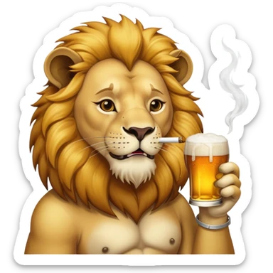 lion qui fume un join et bois une bière  sticker
