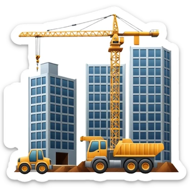 Construction site with crane and building sticker