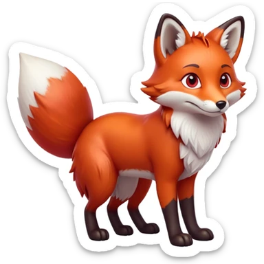 cinematic-noble [fox]-realistic-full-body-standing on all fours-emoji,-tail-tucked-close,-head-tilted-dramatically,-fox-[red]-fur,-simplified-yet-realistic-focused-features,-highly-detailed,-glowing-with-an-almost-sarcastic-glow  expressive eyes sticker