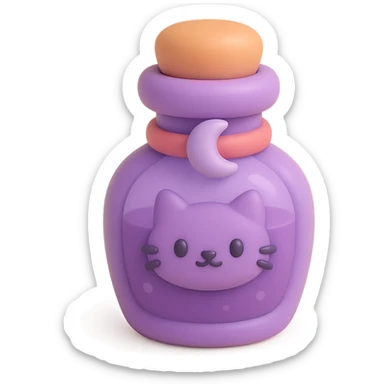 purple goth potion bottle with a cat motif, soft and cute gothic look, mochi style sticker