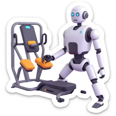a robot exercising in a gym, 3D emoji style sticker