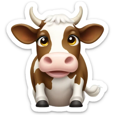 Cow sitting down waving hello sticker