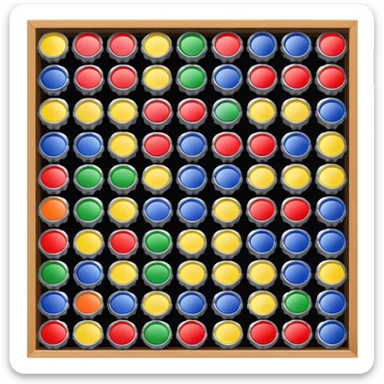 Icon for Bottle Cap Collecting (Capsophilia): a collection of colorful and unique bottle caps from various drinks, neatly arranged in a display case or on a table. The icon should emphasize the variety and charm of collecting bottle caps. Transparent background. sticker