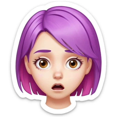 face of a white girl with purple and pink hair, shocked expression sticker
