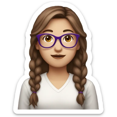 girl with purple glasses, brown hair, pinytail, white skin sticker