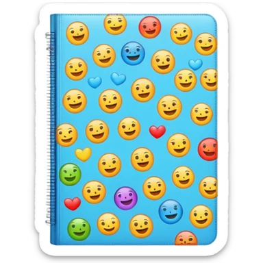 A textbook with emoji words on the cover sticker