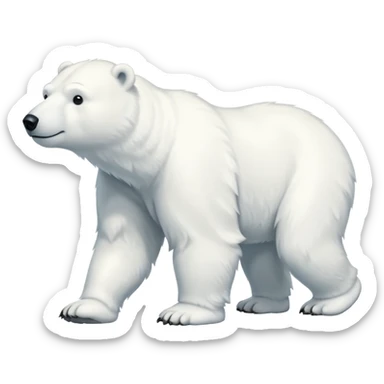 full body polar bear walking, simple, white fur, cute face sticker