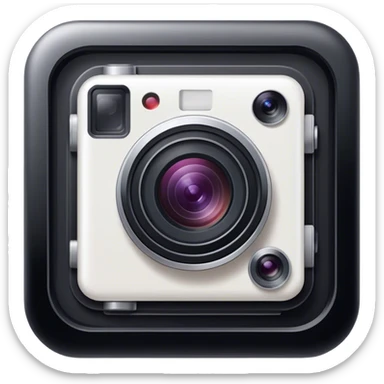 Photography icon, camera lens, photo frame, snapshot in progress, minimalistic style, clean lines, transparent background. sticker