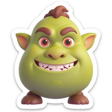ogre, rounded shapes, friendly face, shiny finish sticker
