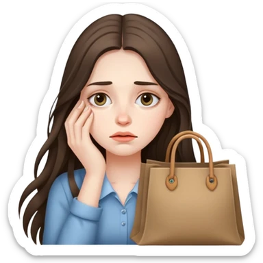 beautiful pale brunette girl with long hair tired with bags under her eyes sticker