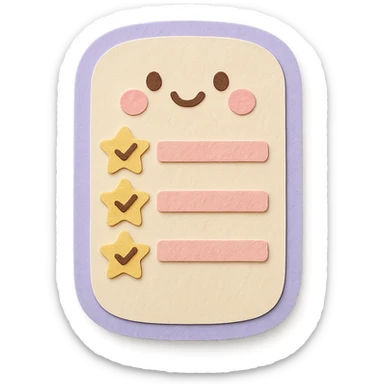soft pastel kawaii rounded to-do list with star-shaped checkboxes in paper craft style sticker