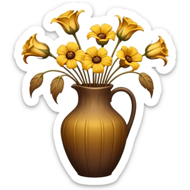 completely wilted flowers all drooping over the edges of a vase, every flower sticker