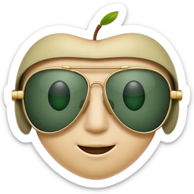 aviator sunglasses with light beige frame and dark green lenses, Apple emoji style, no text sticker