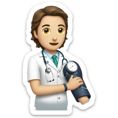 doctor measuring patient's blood pressure sticker