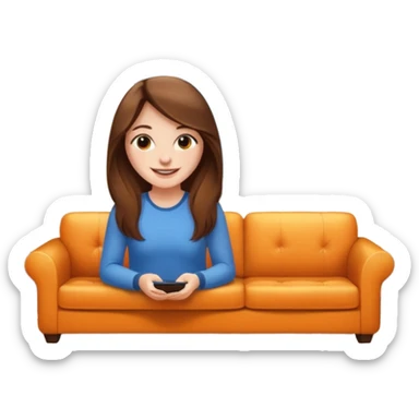 beautiful girl with long brown hair constructing new lounge room area with flat screen tv and couch sticker