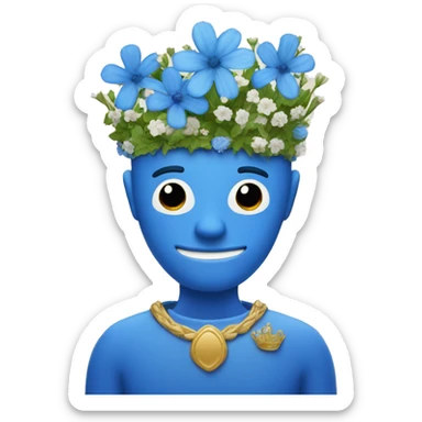 A blue man with a crown made of flowers  sticker
