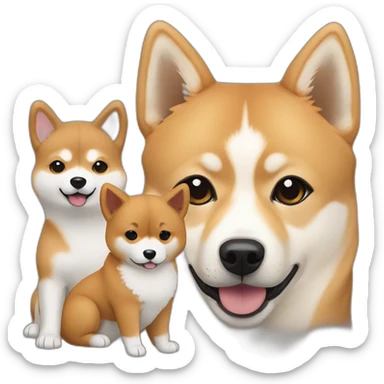 Cute and small Shiba and a big white Hokkaido dog and their mistress, a woman with brown and curly hair sticker