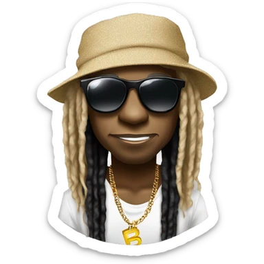 Lil Wayne:

A laid-back icon with oversized shades, layered chains, tattoos, diamond grill, and long blond dreads under a backward cap. Cool, confident, and effortlessly stylish. sticker