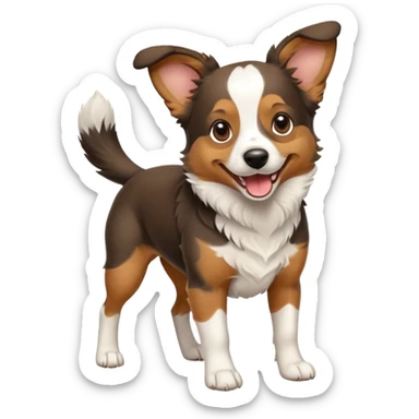 собака породи ауссі триколор з передніми білими  без білої полоски на голові лапками грається sticker