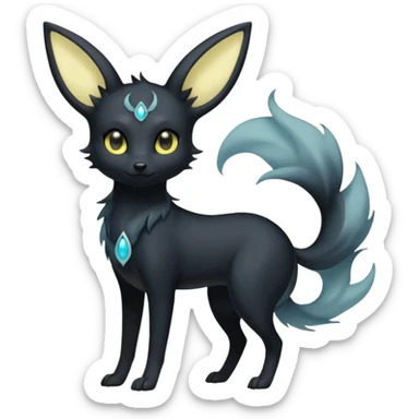 Shadowy Matte-Black Mysterious Wispy-Aura Fog-Veiled Elegant Umbreon-Fionbri-fusion-creature (full body) sticker