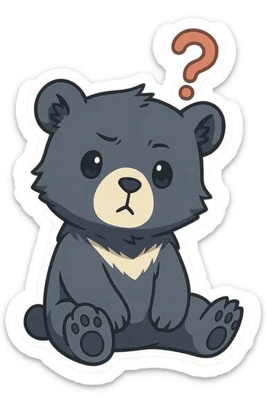 Adorable chibi Tank the Bear from Solo Leveling, sitting with a question mark above the head sticker
