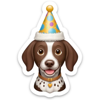 German shorthair pointer wearing a birthday hat sticker