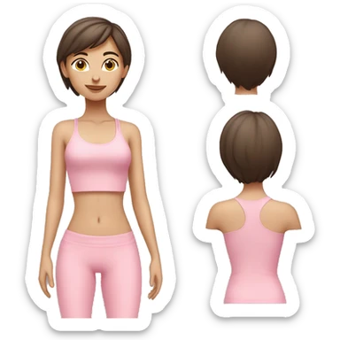 Brunette short hair yoga girl light pink clothes n sticker