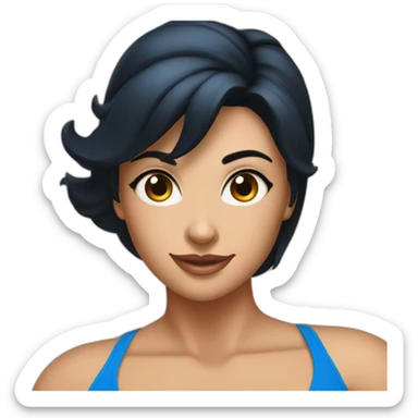 40 year old pretty woman with black hair in a blue bikini at a fitness competition  sticker