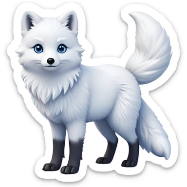 cinematic-arctic-fox-realistic-full-body-standing-emoji,-fluffy-tail-curled-slightly-around-its-paws,-thick-pure-white-fur-blending-into-the-snowy-landscape,-head-tilted-dramatically,-bright-blue-eyes-glistening-with-intelligence,-simplified-yet-realistic-focused-features,-highly-detailed,-glowing-with-an-almost-sarcastic-glow expressive eyes sticker