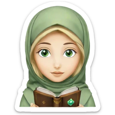 Turkish blonde green diamond design Hijabi girl with blue eyes and beautiful finish reading quran sticker