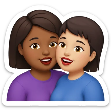 Chubby ugly lesbian with medium dark hair kissing tall butch lesbian with huge teeth and short hair sticker