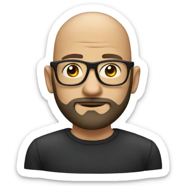 a bald man with a beard and inverted glasses sticker