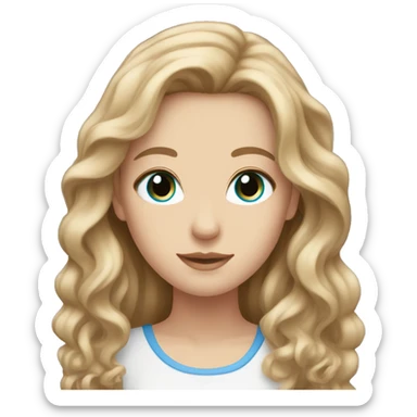 White girl with light brown wavy long hair and blue eyes sticker