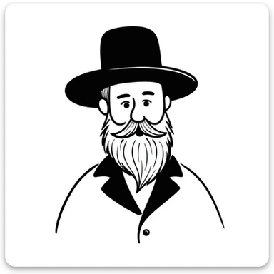 hand-drawn doodle of a Jewish rabbi with beard and hat, simple lines sticker