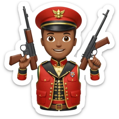 african american grinning toy soldier bloody vest with 2 guns sticker