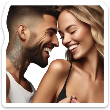 Photo of Victoria secret model laughing with a tattooed male model  sticker