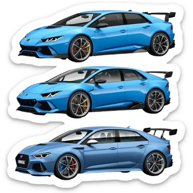 three cars lineup fromt profile forming a semi circle with a lamboghini svj an bmw m140i and a audi rs6 sticker