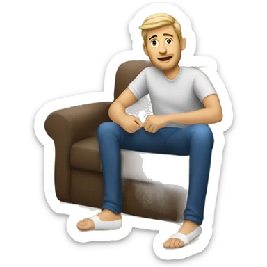 Create a European male on the couch with his feet on coffee table sticker