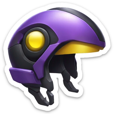a shiny black-purple-yellow Genesect-Raptor-Fakémon—hybrid with a futuristic visor-helmet full bod sticker