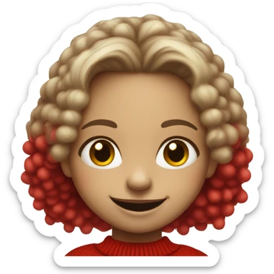 smiling girl in sweater with a clown nose sticker