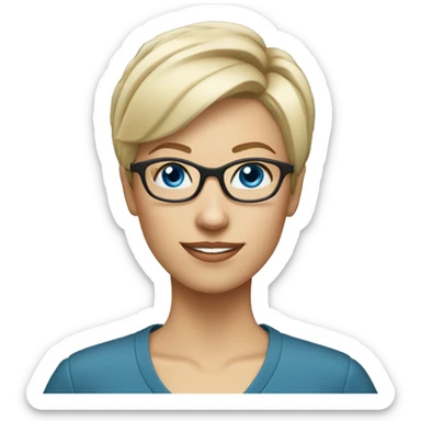 female Teacher with glasses blonde pixie haircut blue eyes blouse sticker