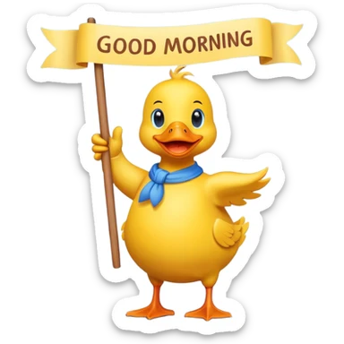 Duck with inspirational good morning banner sticker