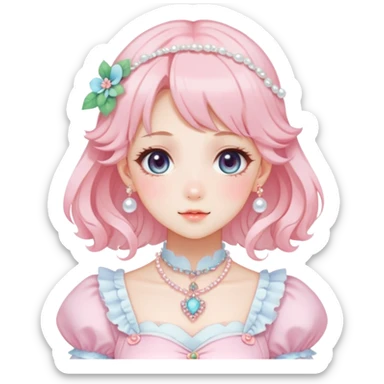 gorgeous-anime-style-lady-with-blushing-face-and-accessories-cottagecore-fairycore-kawaii-anime-colorful-pearly-romantic-aesthetic-trending-style sticker