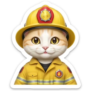 Fireman white Cat, yellow cloth sticker