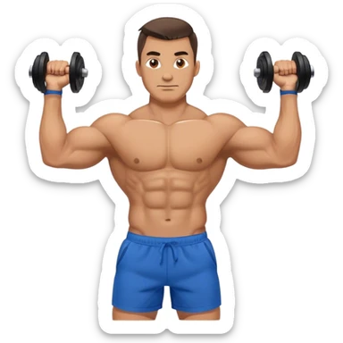strong man with blue shorts holding kettlebell sticker