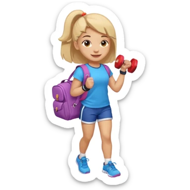 light skin student girl with school bag on back and dumbell in hand sticker