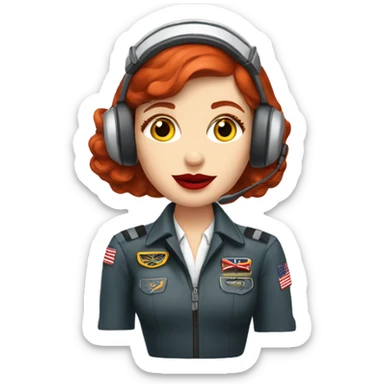 Redhead American pilot girl with red lips with airplane pilot headset   sticker